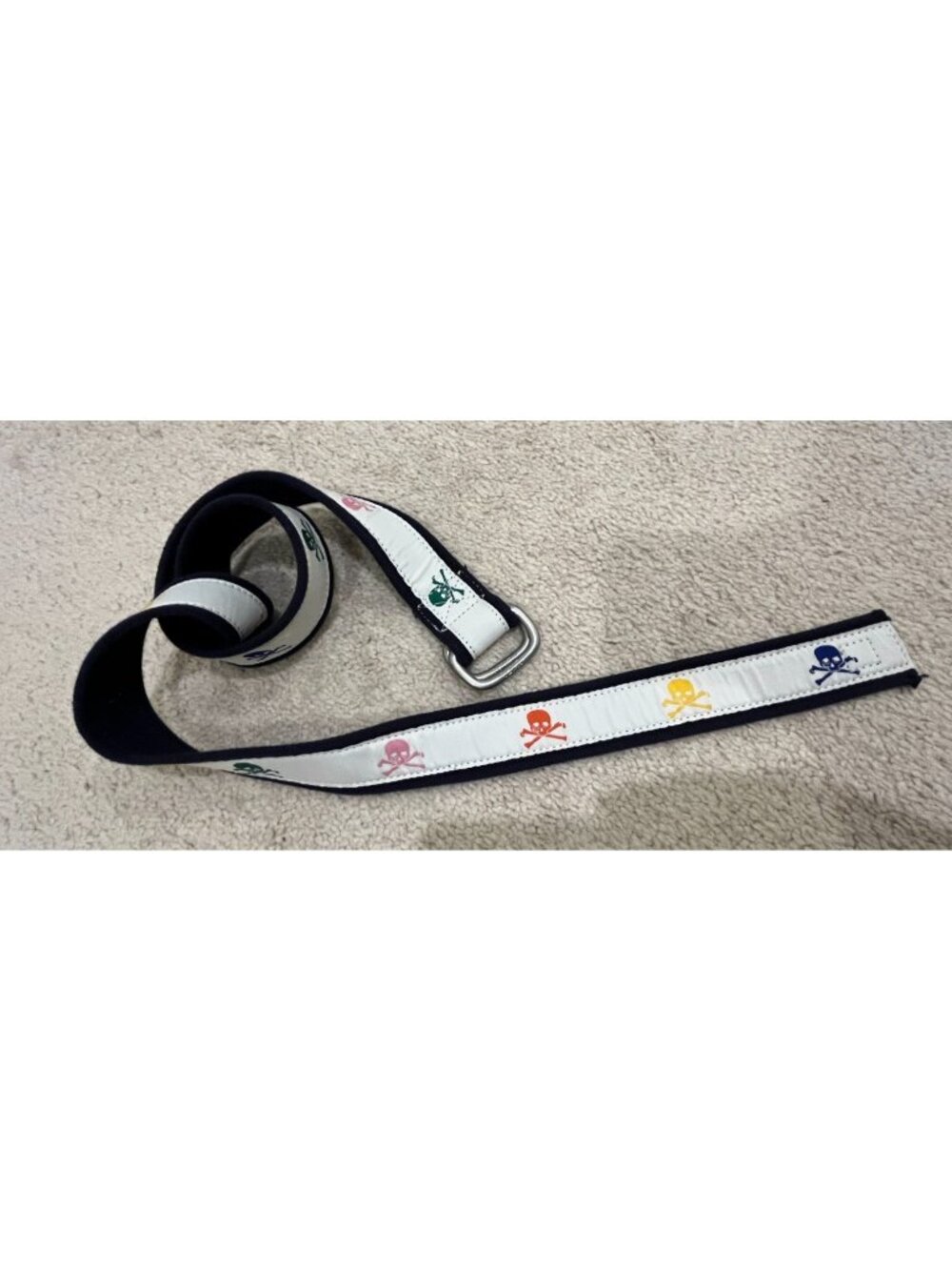 Vintage Rugby Polo Ralph Lauren Skull Crossbones Belt L Pirate Preppy Rainbow